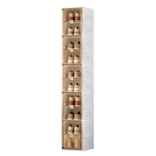 ANTBOX Shoe Organizer Storage Box, Portable Folding Shoe Rack for Closet with Magnetic Clear Door,Large Sneaker Cabinet Bins All-in-one Sturdy Easy Assembly 10 Layers-10 Grids
