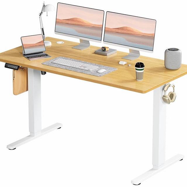 SMUG Standing Desk, Adjustable Height Electric Sit Stand Up Down Computer Table, 55x24 Inch Ergonomic Rising Desks for Work Office Home, Modern Lift Motorized Gaming Desktop Workstation, Natural