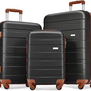 Merax Luggage Sets 3 Piece, Hardshell Lightweight Suitcase with Spinner Wheels, BLACK+ABS, 20/24/28 Inch