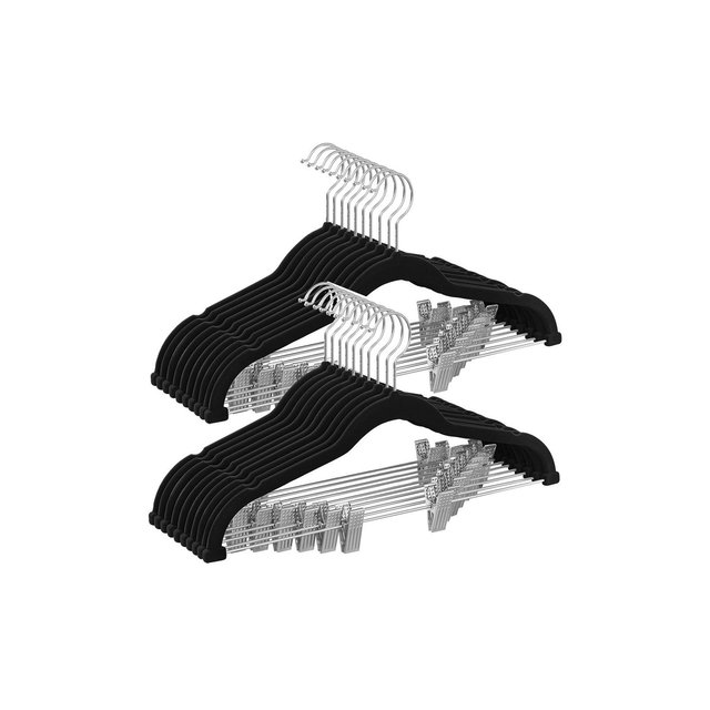 SONGMICS 20-Pack Pants Hangers Velvet Hangers with Adjustable Clips Non-Slip Skirt Hangers Space-Saving for Pants Skirts Coats Black