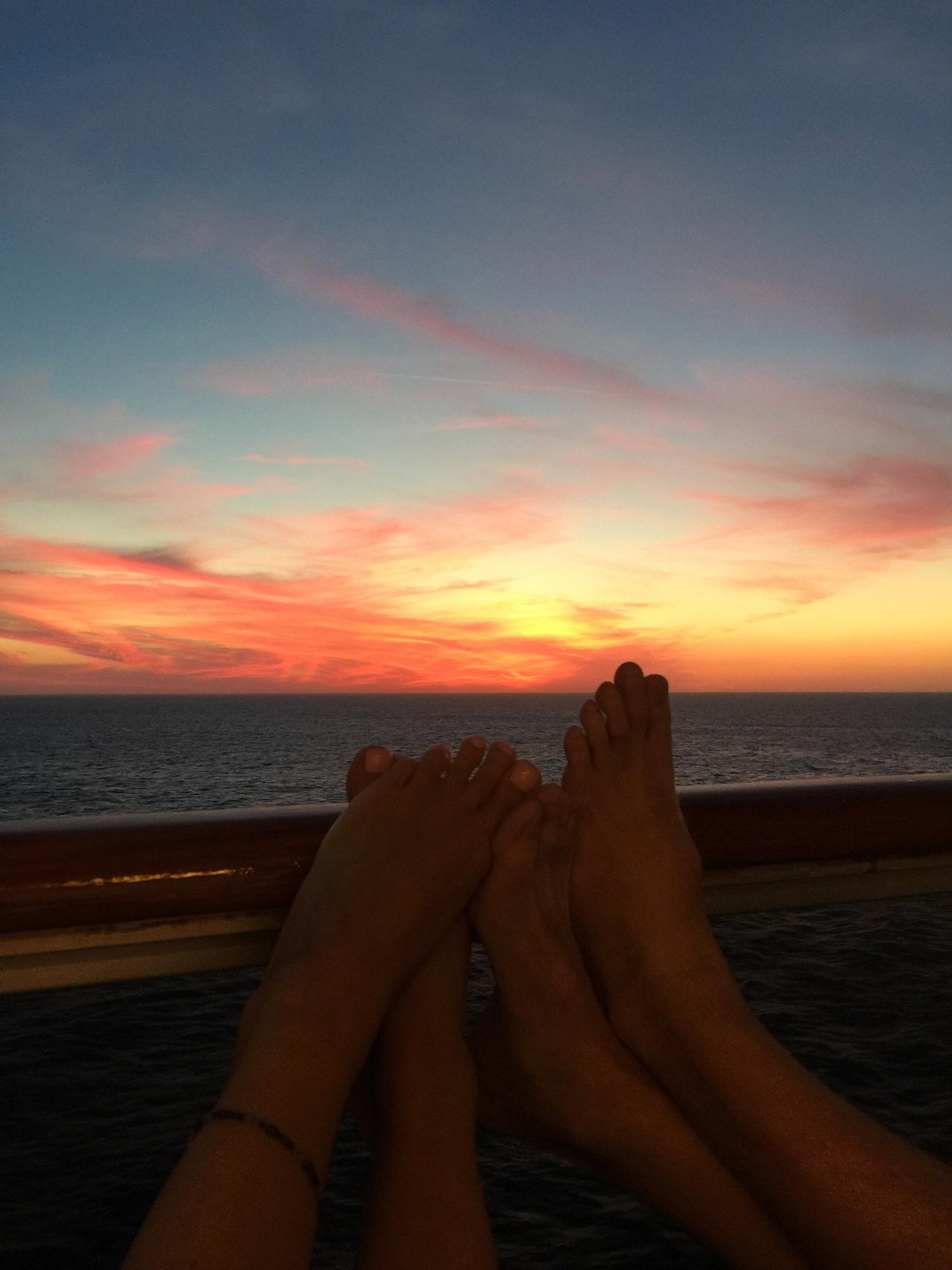 first sunset on a cruise ship