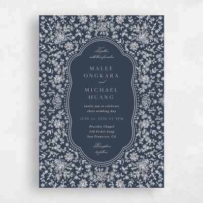 Grayed Navy, Blue Wedding Invitation - Justine Portrait