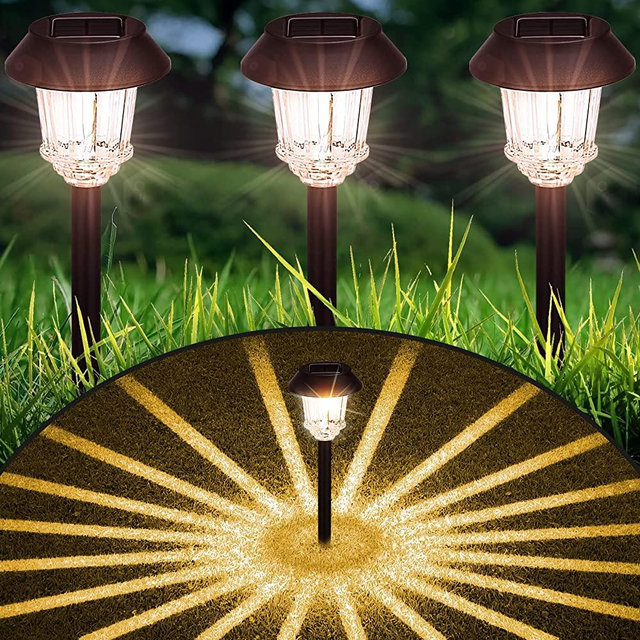 BEAU JARDIN 8 Pack Solar Landscape Lights Bright Pathway Outdoor Garden Stake Glass Stainless Steel Waterproof Auto On/Off White Wireless Sun Powered Decorative Lighting for Yard Patio Walkway Black