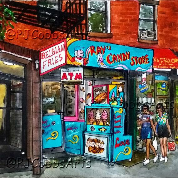 Art Coaster 4"x4" New York Rays Candy Store East Village Ice Cream Fried Oreos East Village Eatery PJ Cobbs Arts PJ Cobbs Arts