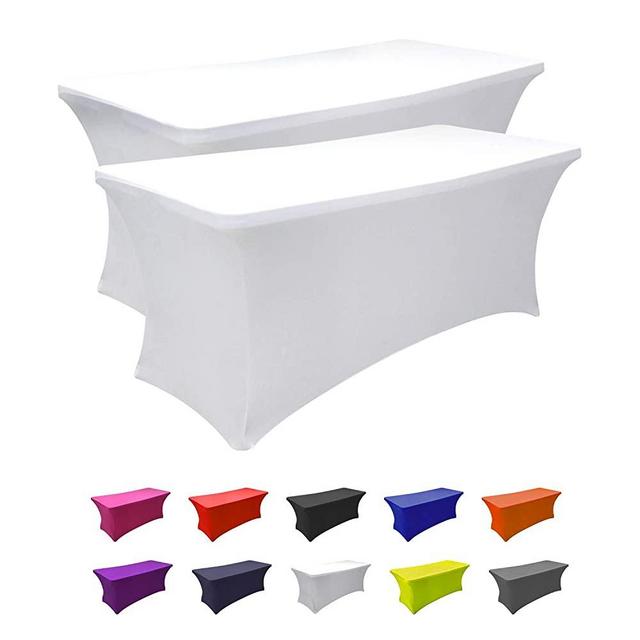 SEPARO - 2Pack, 6FT Spandex Table Cover Fitted Rectangular Tablecloth Stretchable Fabric Lycra Tablecloth 6 ft Wrinkle-Free for Party Dj Tradeshows Banquet Weddings Cocktail, 2 Pcs