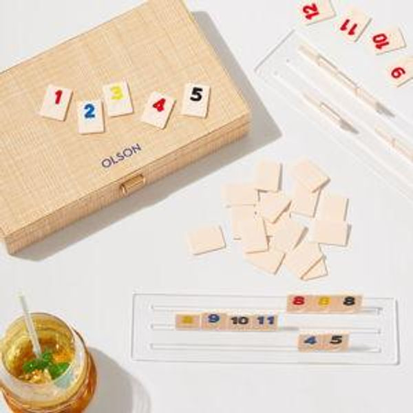 Personalized Raffia Rummy Tile Game Set