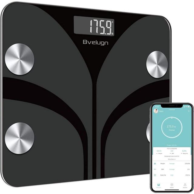 Posture Body Fat Scale, Bveiugn Smart Scale for Body Weight BMI Digital Bathroom Wireless Scales, Body Composition Analyzer with Health Monitor Sync Apps, 400 lbs - Black