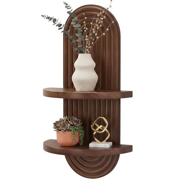 SweetSage Mordern Wall Shelf with Arched Mid Century Art Boho Decor Design Floating Shelves for Home Bedroom Living Room Farmhouse Display Wall Plant Holder Decoration, 22 x 11.8 Inch, Walnut