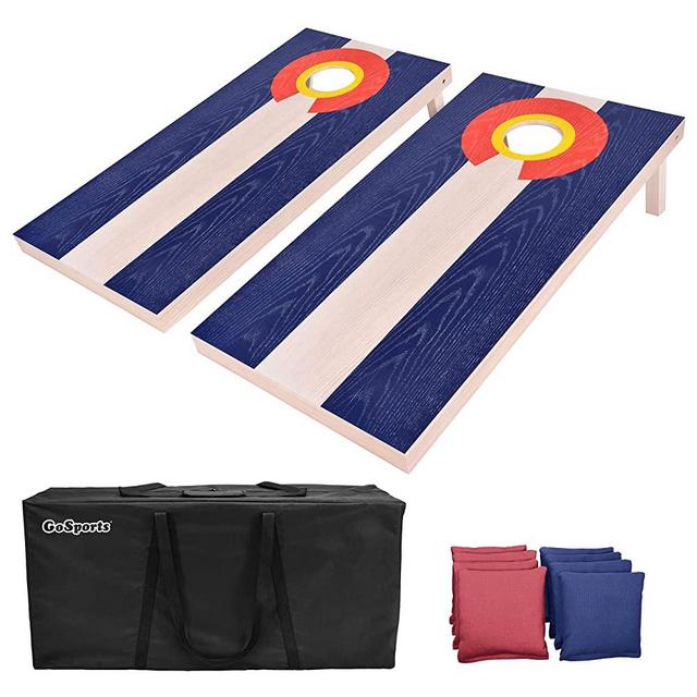 GoSports Flag Series Wood Cornhole Sets – Choose between American Flag and State Flags – Includes Two Regulation Size 4’ x 2’ Boards, 8 Bean Bags, Carrying Case and Game Rules