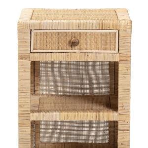 Bella Mahogany Wood and Natural Rattan 1 Drawer Nightstand Natural Brown - Baxton Studio