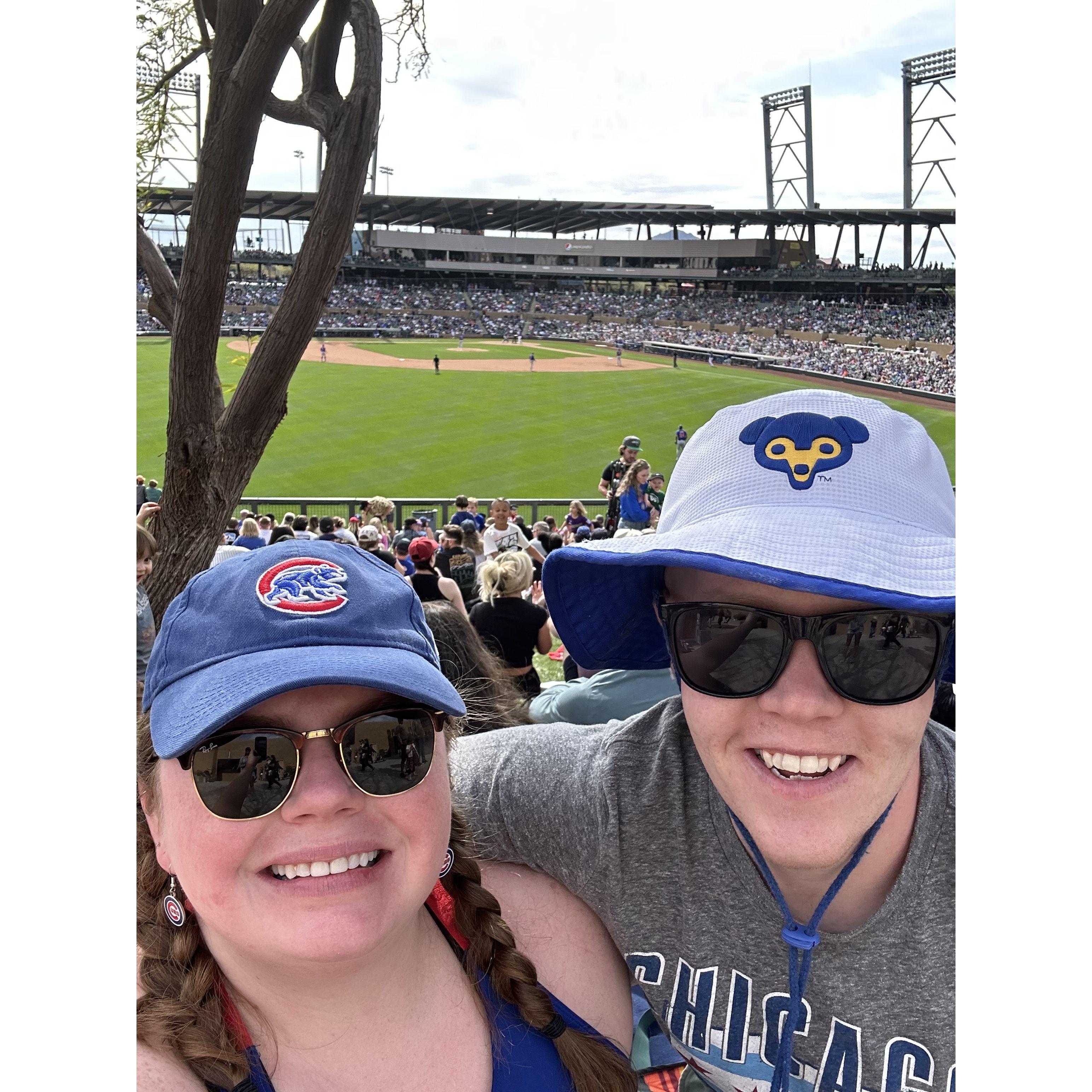 Seeing a Cubs game for Sarah's mom's birthday at the Cubs Stadium in Mesa (Cubs won!!)