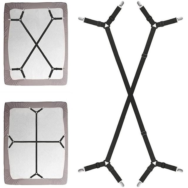 Foloda Bed Sheet Fasteners, 2 PCS Adjustable Crisscross Fitted Sheet Band Straps Grippers Suspenders for Bed Sheets,Mattress Covers