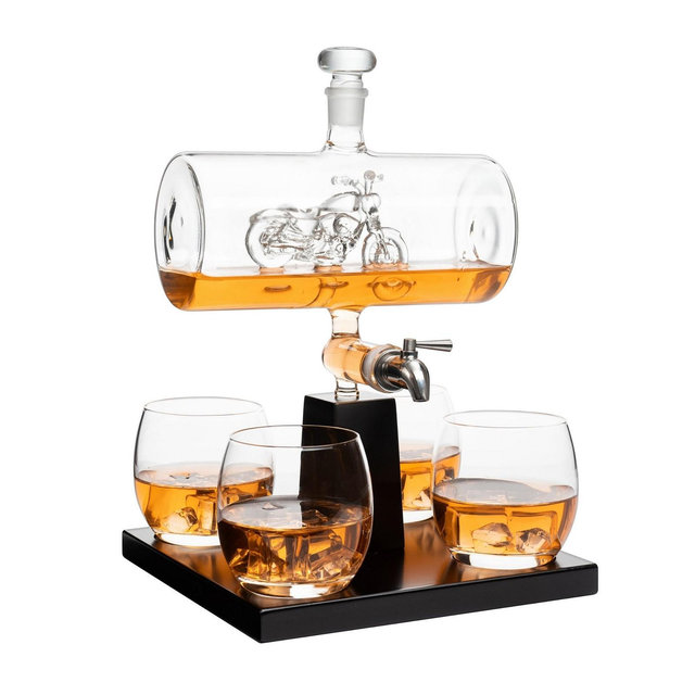 The Wine Savant Motorcycle Decanter Whiskey Wine Decanter 1100 ml Set of 5