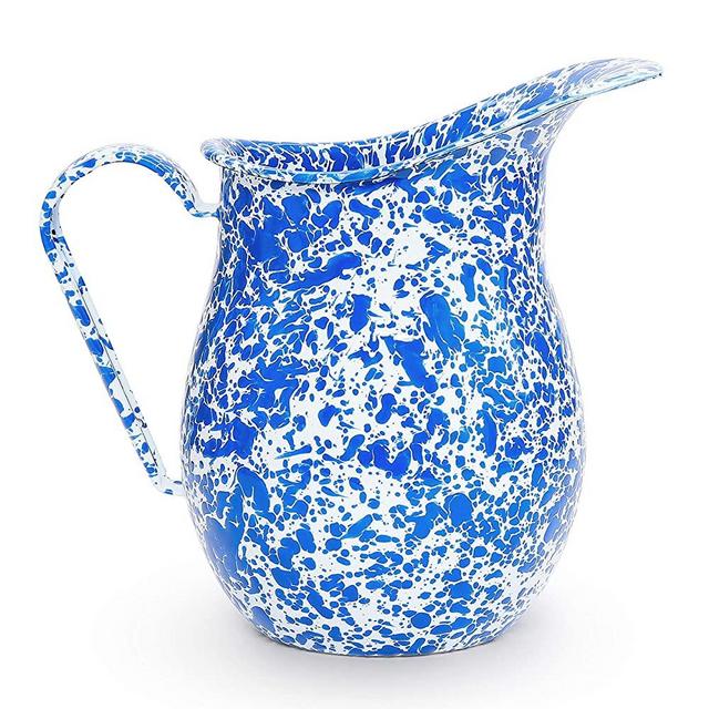 Enamelware Pitcher, 3 quart, Blue/White Splatter