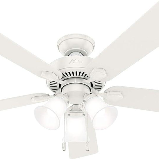Hunter Fan Company, 50895, 52 inch Swanson Fresh White Ceiling Fan with LED Light Kit and Pull Chain