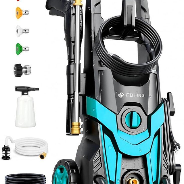 High Pressure Washer 4300PSI with 4 Quick Connect Nozzles, Inlet Hose & Filter& Foam Cannon for Cars/Fences/Driveways/Home Cleaning, Blue