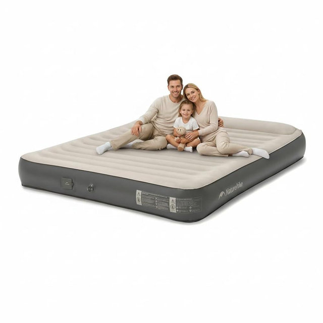 Naturehike Pillow Top Plush Compact King Air Mattress with Rechargeable Built-in Electric Pump, Blow Up Bed with Annular Air Column Structure, Inflatable Airbed for Home, Camping, Guests