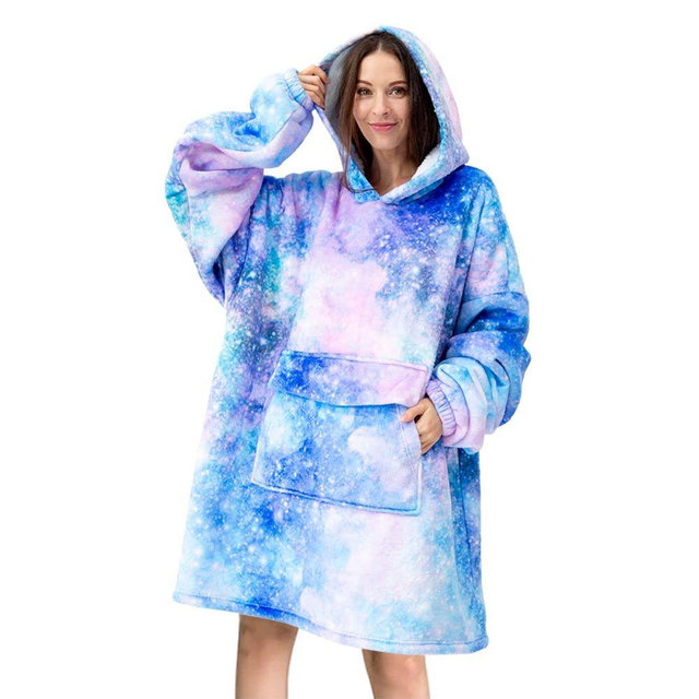 Mewkou Wearable Blanket Hoodie for Adult,Oversized Sherpa Fleece Blanket Hoodie for Women Men,Wearable Blanket Hoodie Birthday Gifts,Galaxy