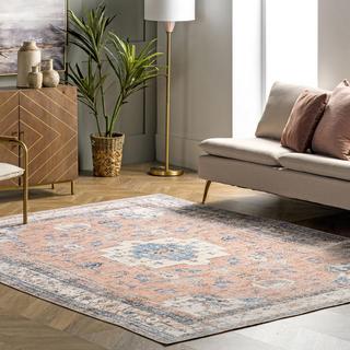 Eleanor Washable Distressed Medallion Area Rug