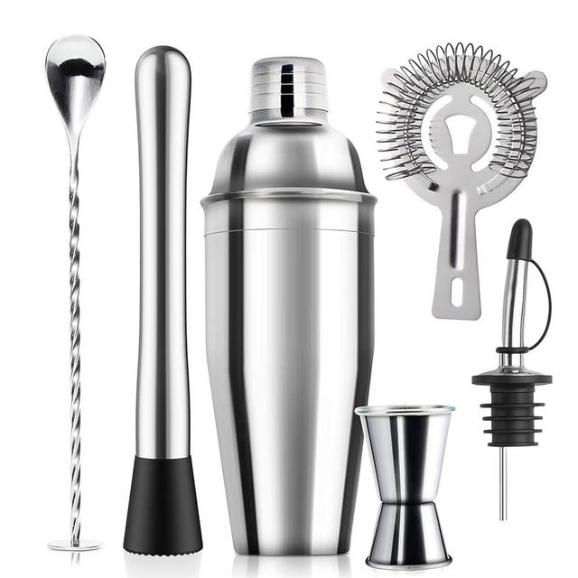 ZPUFAW 6-Piece Cocktail Shaker Set 24oz Shaker Strainer Muddler Jigger Mixing Spoon Pour Spout Bartender Kit Stainless Steel Bar Set Housewarming Gift