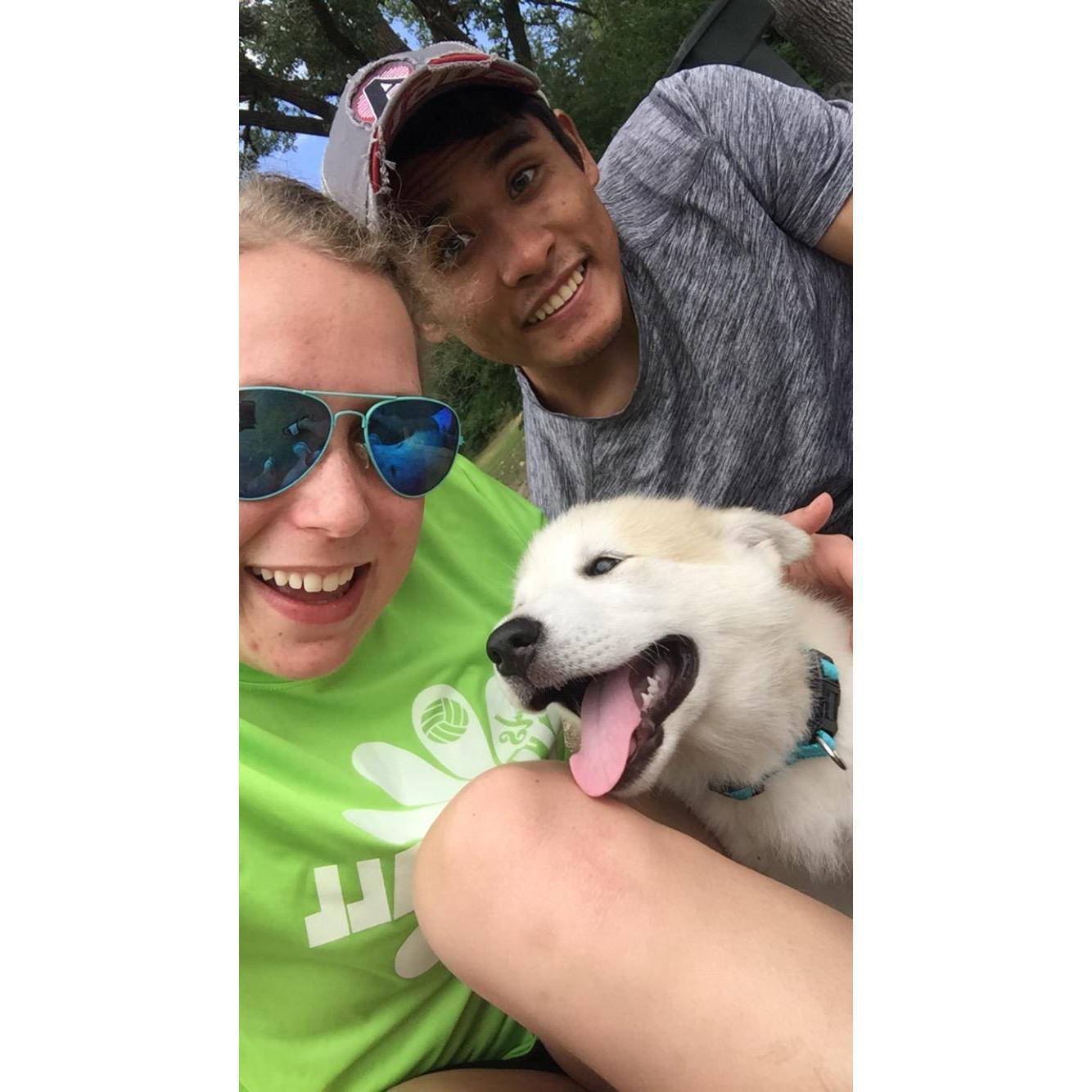 Our fur baby's, Cosmo, first walk.