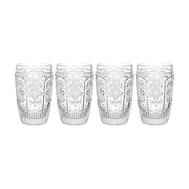 Fitz & Floyd Fitz and Floyd Trestle Highball Tumbler Cups, Set of 4, Clear
