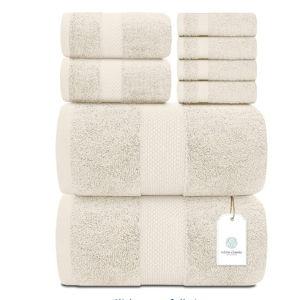 White Classic Luxury Bath Towel Set of 8 Pieces - 100% Turkish Cotton Highly Absorbent Towels for Bathroom, 2 Luxury Bath Towels 700GSM, 2 Hand Towels, 4 Washcloths, Ivory