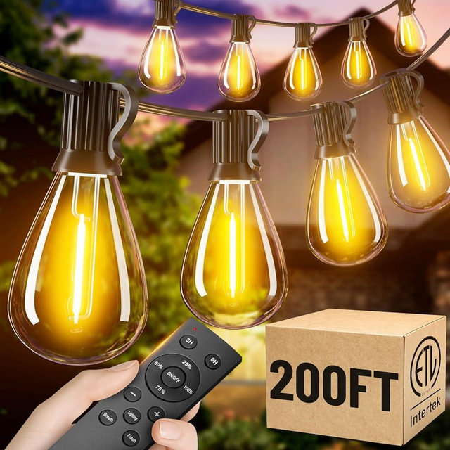 Amzrap 200FT Outdoor String Lights with Remote, Waterproof Patio Lights with 72+2 Shatterproof LED Bulbs, Low Voltage Adapter for Backyard Garden Porch Bistro Decor, Timer & Dimmer Modes