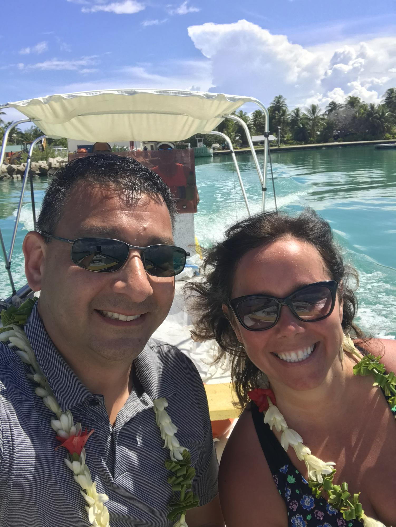 First trip together to French Polynesia. This was our boat ride to Hakamanu Lodge in Tikehau.