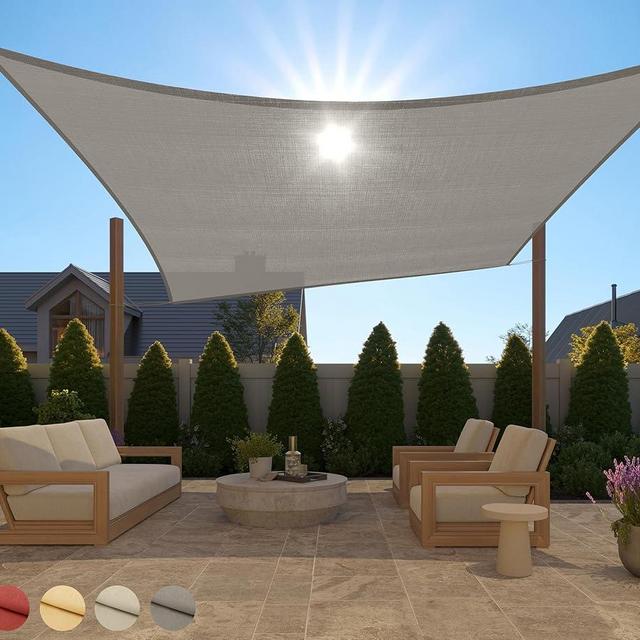 Gorilla Grip Heavy Duty Sun Shade, UV Protection Fade Tear and Rust Resistant Rectangle Sunshade Canopy, Curved Edges Blocks Sunlight, Breathable Sail, Outdoor Patio, Lawn Garden 10x13 FT Gray