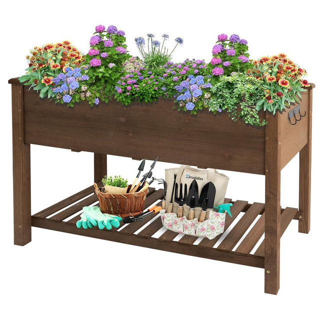 ketive Raised Garden Bed 48x24x31in Mobile Elevated Wood Planter, Storage Shelf, Protective Liner for Growing Fresh Herbs, Vegetables, Flowers, Succulents for Backyard, Patio, Balcony