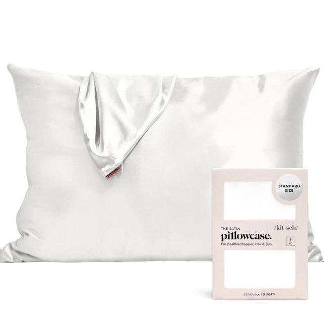 Kitsch Satin Pillowcase with Zipper for Hair & Skin, Softer Than Silk Pillow Cases Standard Size, Wrinkle-Free, Smooth and Cooling Satin Pillow Covers, 19"x26" - Ivory