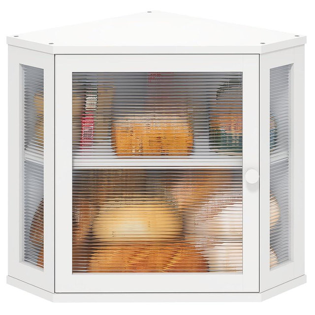viewcare White Bread Box for Kitchen Counter, Bamboo Wood Large Capacity Bread Storage Bin with Acrylic Wavy Door Panel (White, Meduim)