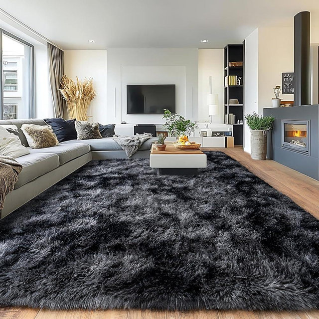 Pionblank 9x12 Area Rug, Large Area Rug for Living Room, Shag Rug for Bedroom, Soft Furry Non Slip Carpet for Kids Room Nursery Teens Dorm Home Decor, Dark Grey