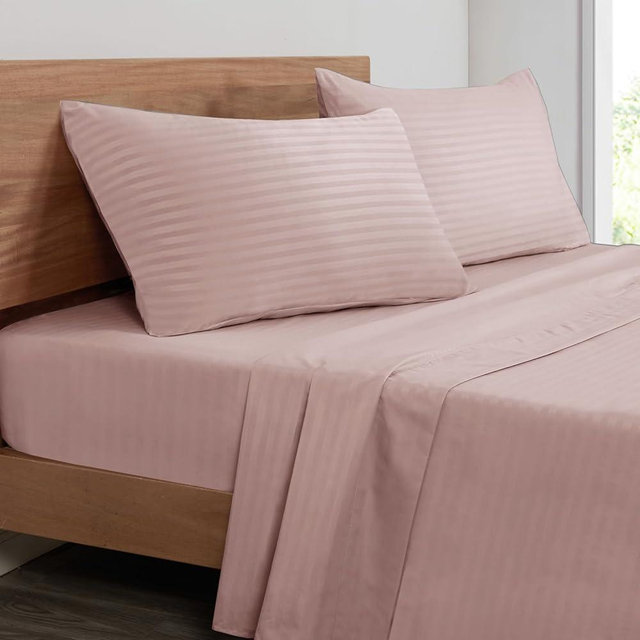Mejoroom Striped Queen Size Sheet Set - Hotel Luxury 1800 Bedding Sheets & Pillowcases - Deep Pocket Fitted Sheet, Soft, Breathable, Wrinkle & Fade Resistant - 4 Piece (02-Dusty Pink)