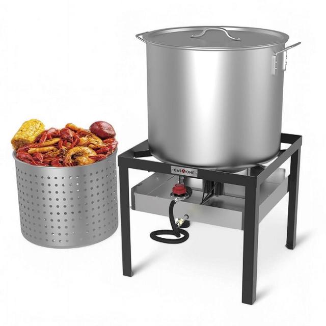 Gas One Seafood Boil Kit with Propane Burner, Propane Regulator, 60Qt Pot with Basket – Heavy Duty Construction Seafood Boil Pot for Outdoor Cooking – Easy to Clean and Durable Crab Boil Pot