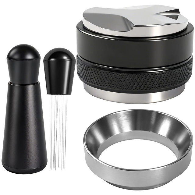 WQYWJOY Espresso Accessories Kit,51mm Coffee Distributor & Tamper Leveler,Dosing Funnel set and WDT Tool for Delonghi,Brebille and Casabrews 51mm Machine and Portafilters.