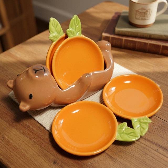 Ceramic Capybara Snack Bowl with Yuzu Dipping Dishes: Party Food Set