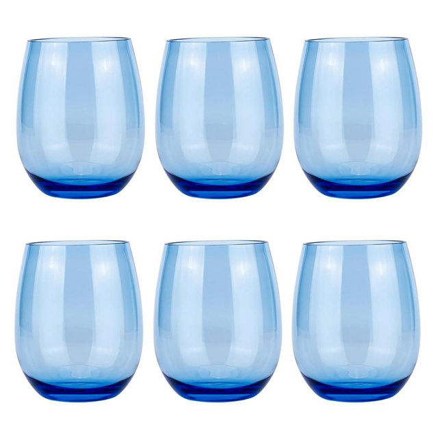 KX-WARE Unbreakable 18-ounce Acrylic Stemless Wine Glasses All Purpose Plastic Tumbler, set of 6 Blue Dishwasher Safe BPA Free Classic Style