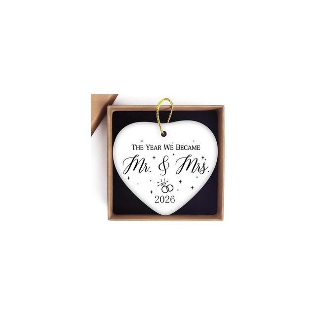 Lomsoe Married Ornament 2026 Wedding Heart Ceramic Ornaments Mr and Mrs Gifts Wedding Gift For Couple Bride, Bridal Shower Wedding Decor 3"