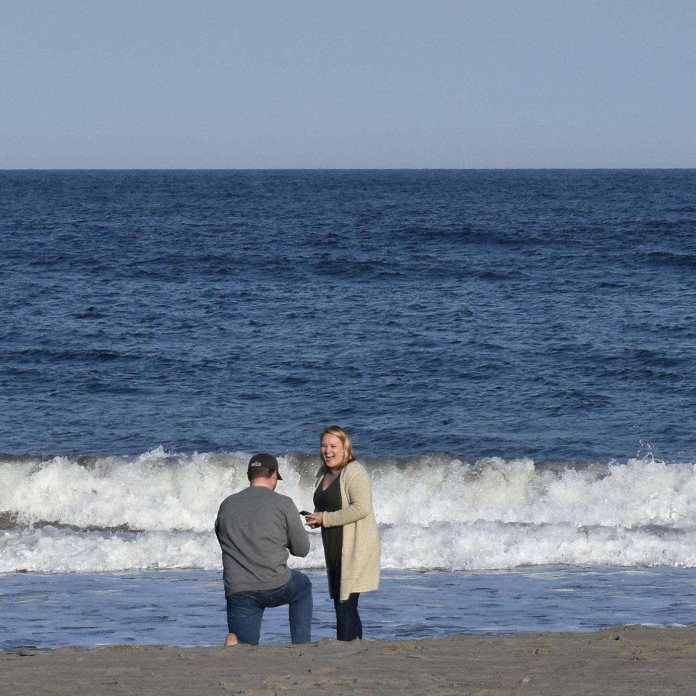 Greg proposing on May 21, 2021 on Scarborough State Beach