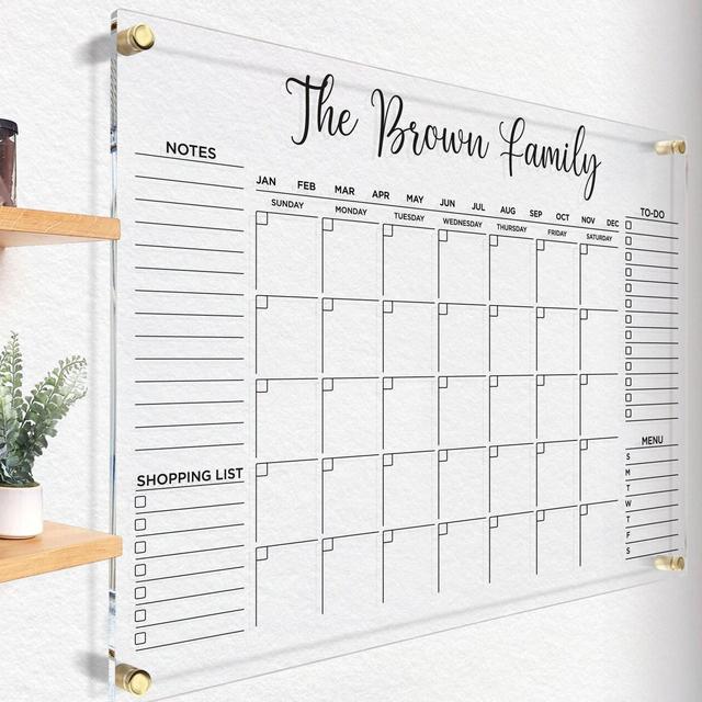 Acrylic Wall Calendar | Personalized Family Planner | Monthly Weekly Calendar | Acrylic Dry Erase Board | Large 2024 Glass Command Center