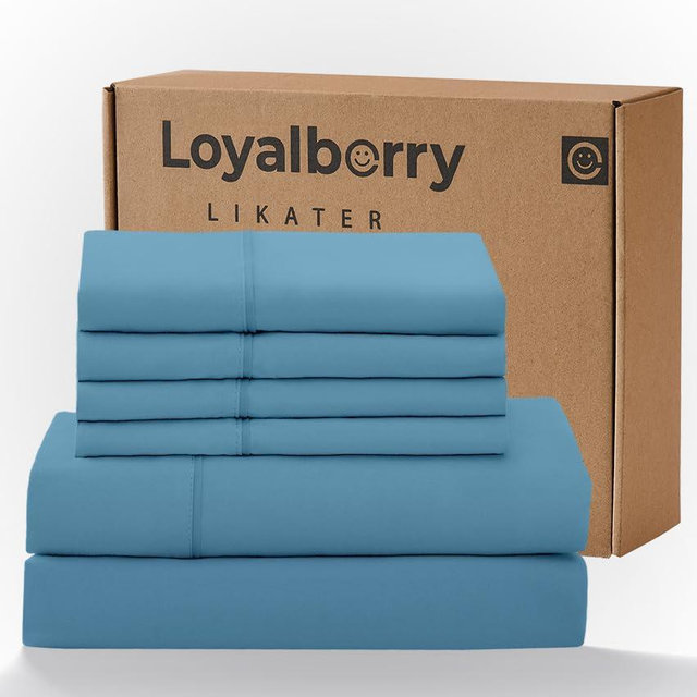 Loyalberry California King Sheet Set- 6 Piece Breathable & Cooling Sheets | Ultra-Soft Hotel Luxury Bed Sheets | 18" Deep Pocket | Wrinkle, Fade, Stain Resistant (Light Blue, California King)