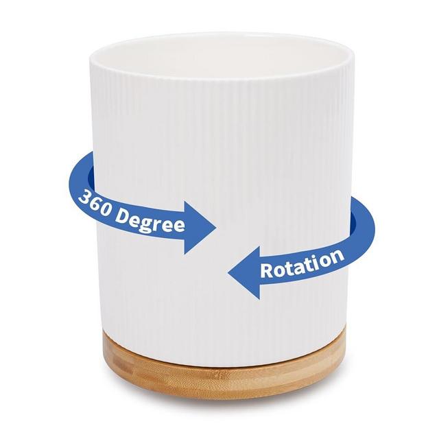 KSENDALO 7.8" Rotating Untensil Holder for Countertop, 360° Jumbo Ceramic Kitchen Organizer Utensil Crock with Rotable Bamboo Base- Modern Countertop Storage for Spatulas & Spoons, Flowers etc, White