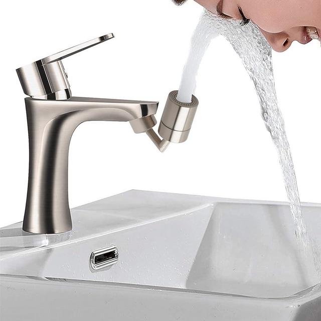 720 Degree Swivel Kitchen Sink Faucet Aerator, Universal Splash Filter Bathroom Faucet Aerator, Large Flow Dual Function Aerator Face Washing, Gargle and Eyewash Station-Brushed Nickel/Female Thread