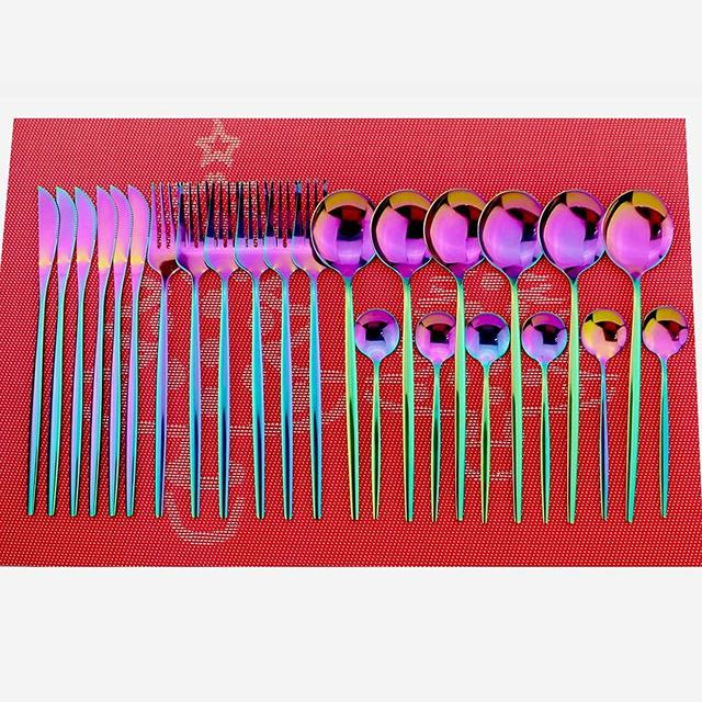 Gugrida 24-Piece Silverware Set - 18/10 Stainless Steel Reusable Utensils Forks Spoons Knives Set, Mirror Polished Cutlery Flatware Set, Great for Family Gatherings & Daily Use (6 set, Rainbow)