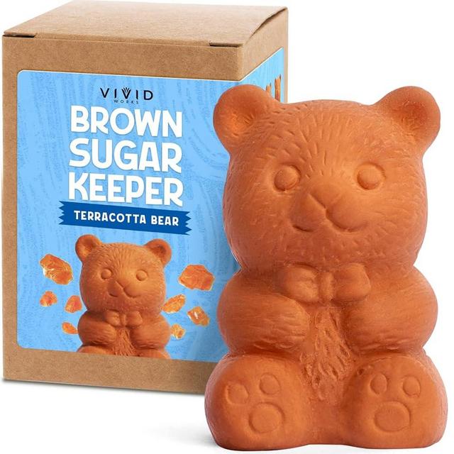 Vivid Works Brown Sugar Keeper - Terracotta Brown Sugar Bear to Maintain Food Moisture in Storage Container - Terra Cotta Food Saver