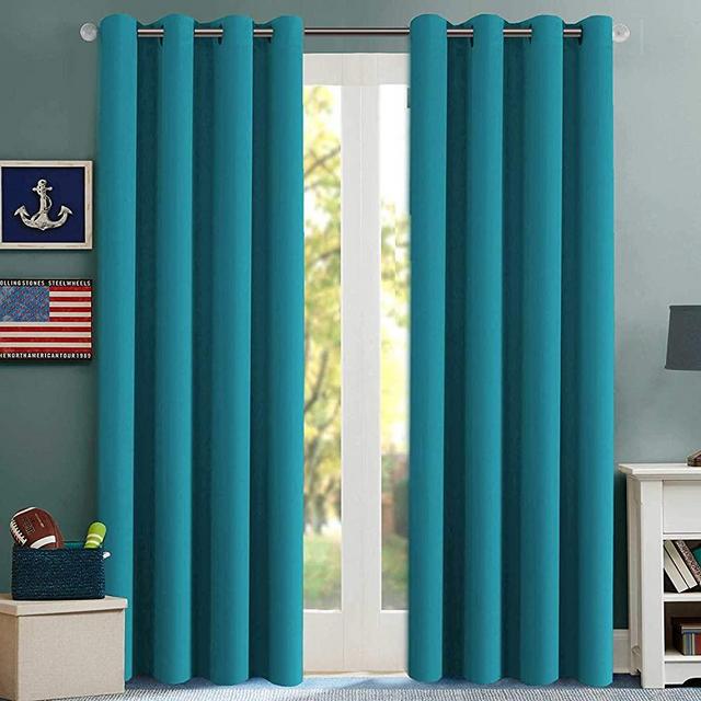 H.Versailtex Thermal Insulated Blackout Curtains Innovated Microfiber Formaldehyde-Free Window Panels for Nursery, Grommet,52 by 84 - Inch - Turquoise Blue - Set of 2