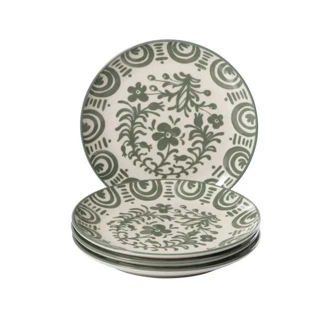 Bloomhouse - 2-Time Oprah’s Favorite Things - 4 Piece Dessert & Salad Plate Set, 8.75” Stoneware Plates, Floral Design, Dishwasher Safe - Fern Green