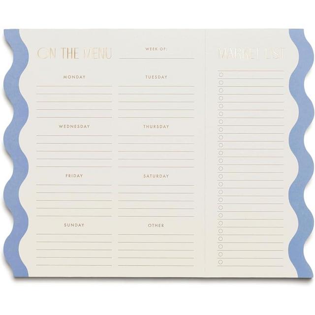 DesignWorks Ink Magnetic Weekly Meal Planner for Fridge – 60 Sheet Meal Planning Notepad with Removeable Grocery List & Double Magnets – Aesthetic Scallop Edge Menu Planner - Cloud & Cream